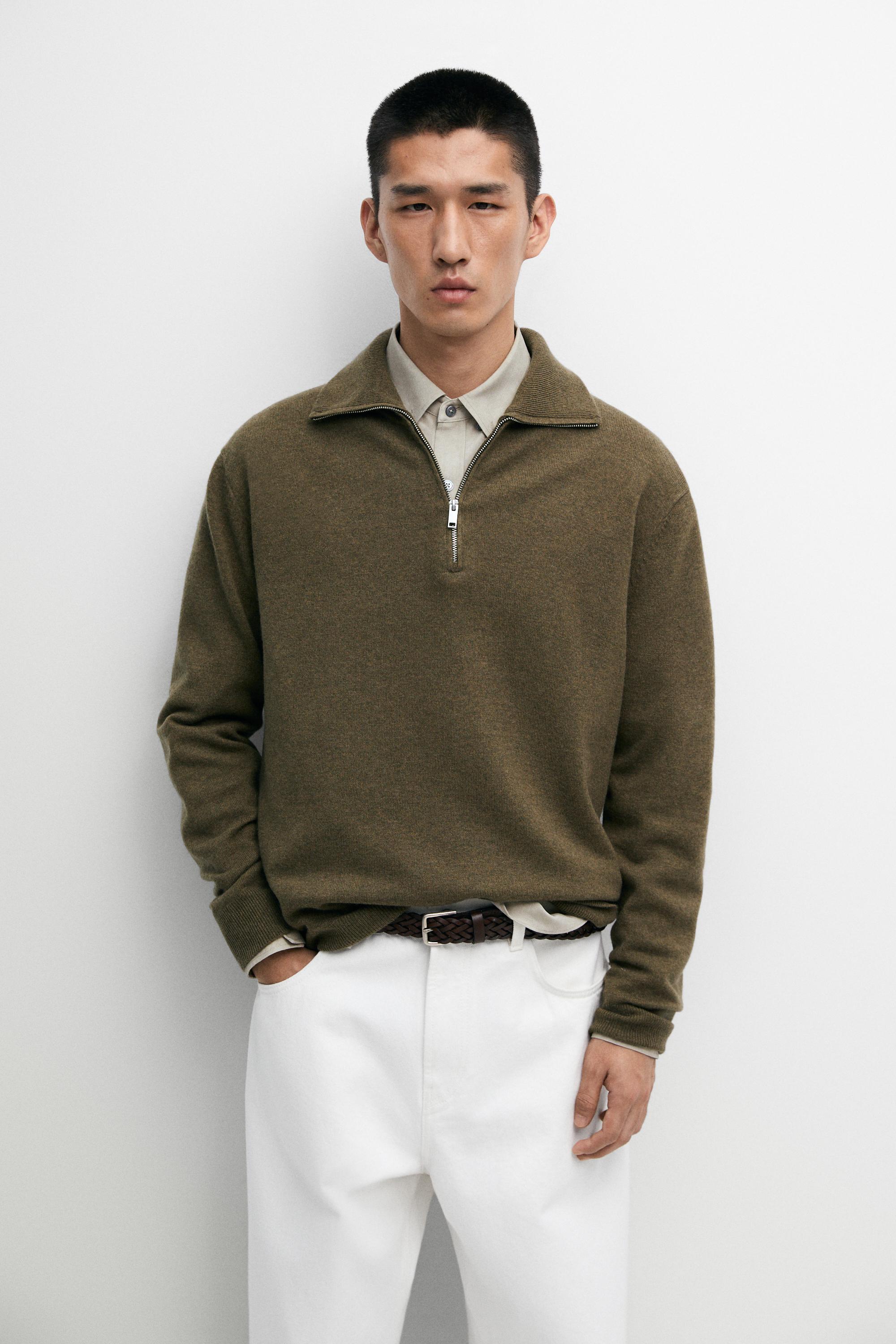 Mock neck zip-up knit sweater